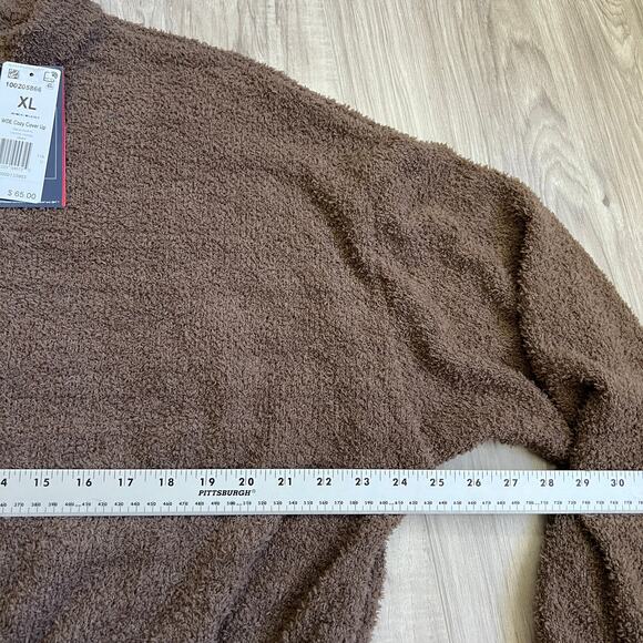 Reebok Cozy Cover Up Pullover Quarter Zip Fuzzy Brown Sweatshirt size XL - Picture 6 of 10